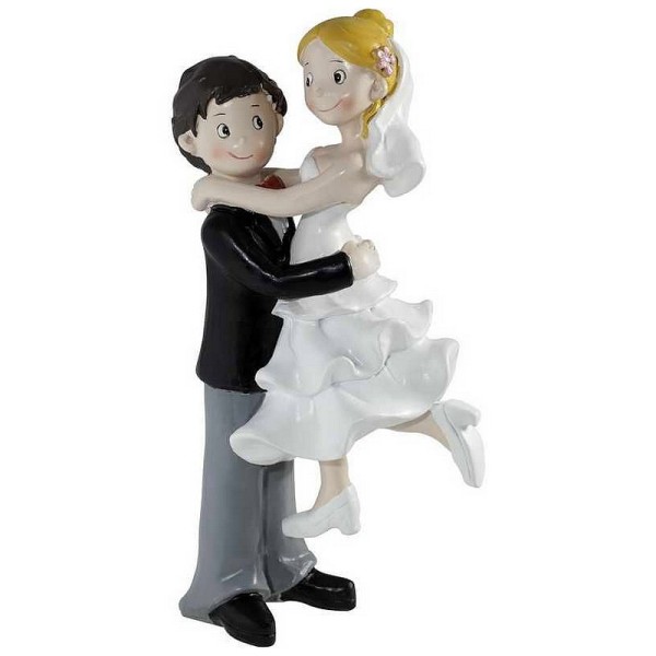 Couple mariés enlacés, en résine, figurine style bande déssinée, haut. 15 cm - Photo n°1
