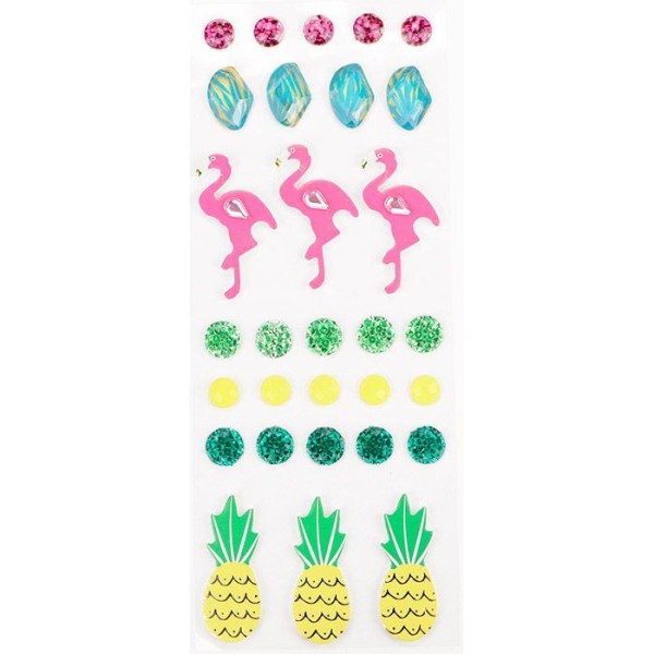 30 stickers 3D - flamants rose et ananas - Photo n°1